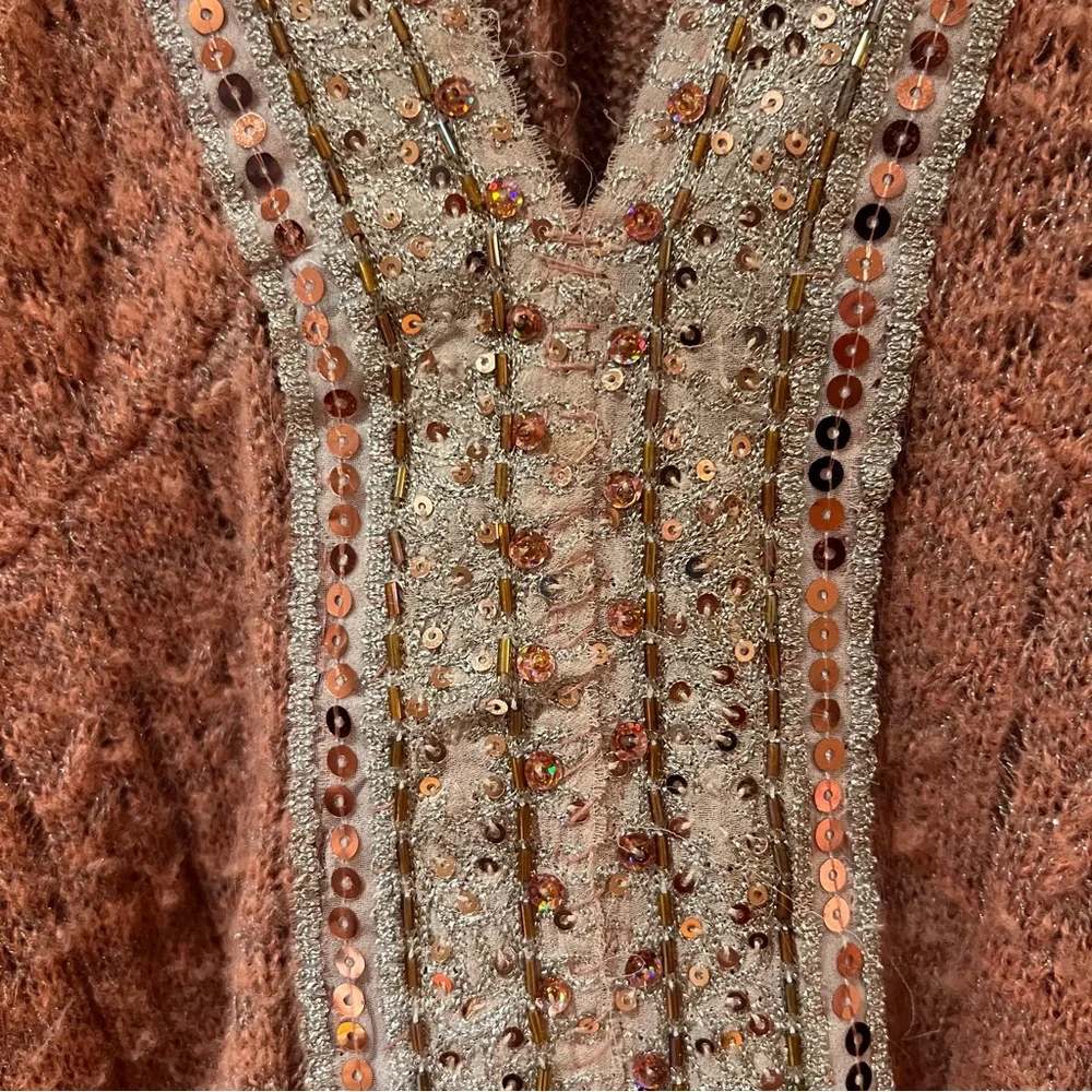 Vintage Free People Embellished Sweater Vest Tunic Top Dress Dusty Rose Sz Small